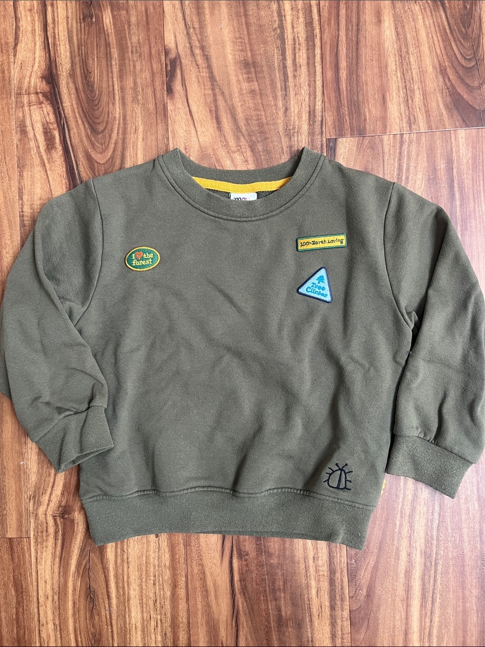 Kids Olive Green Forest Ranger Crewneck Sweatshirt with Patch Details
